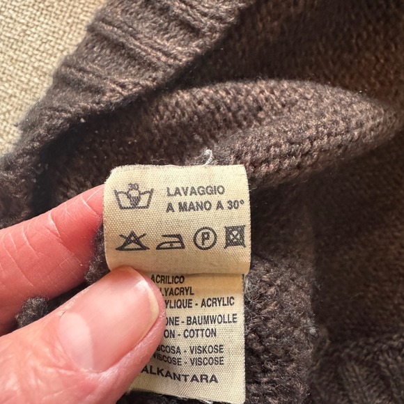 Pal Zileri Sport Italian Alpaca & Merino Brown Knit Sweater with Velvet Panels - Picture 8 of 16